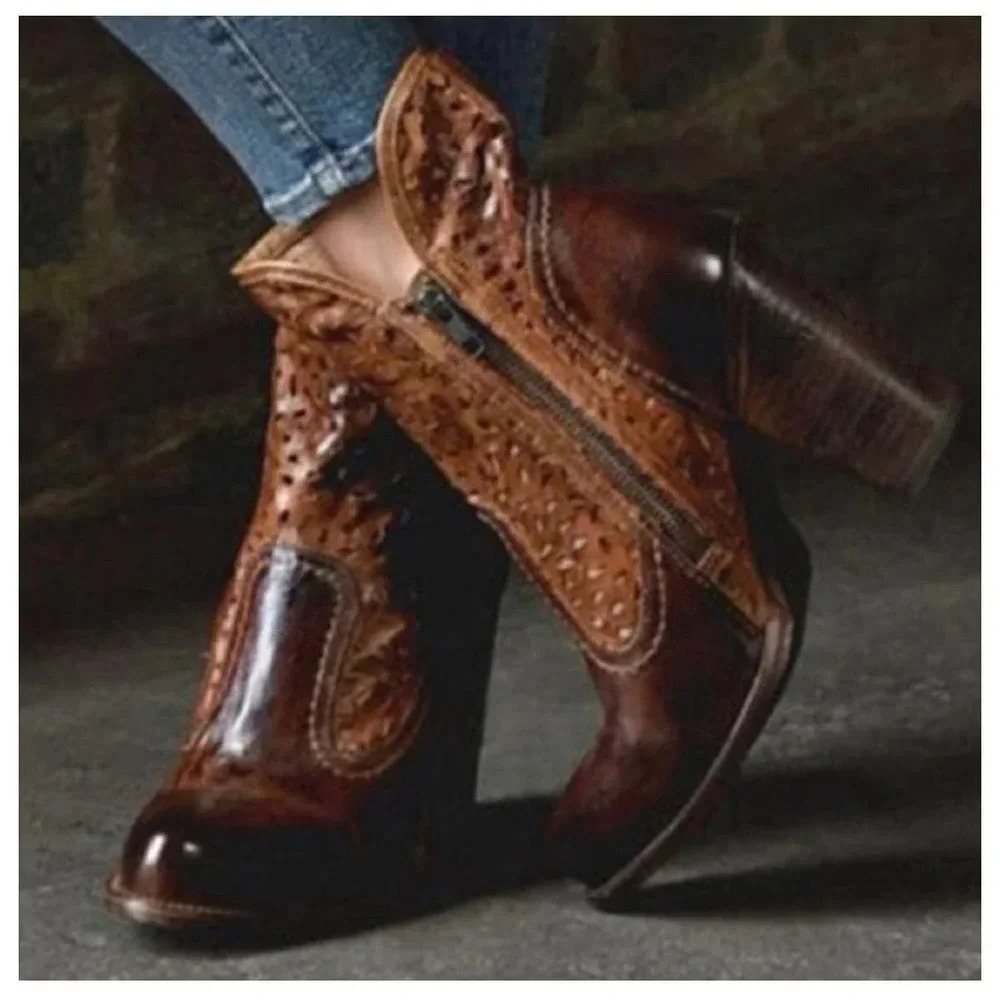 Bed Stu Irma Women’s Tan Cutout Round Toe Teak Rustic Rust Ankle Boots Size 8